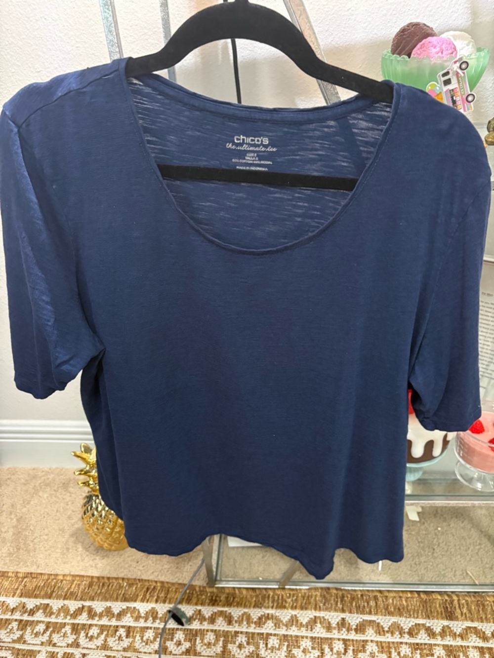 chico's the ultimate tee womens short sleeve blue round neck top sz 3 XL